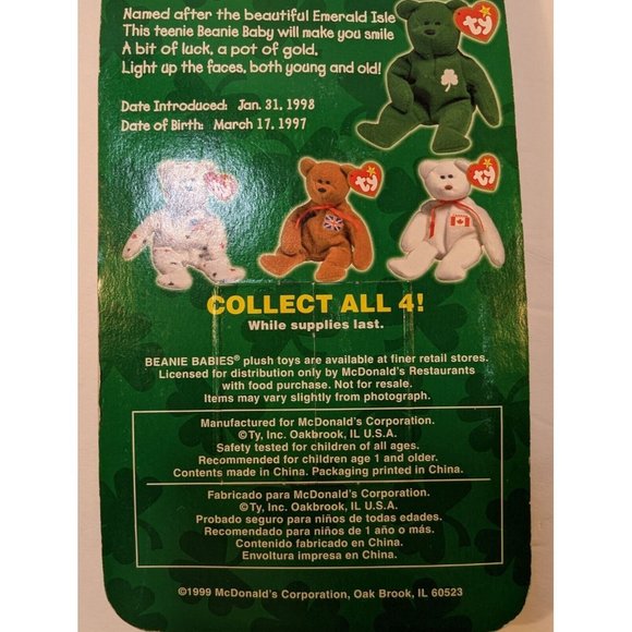 Erin The Bear -McDonald's Ty Beanie Baby With Rare Errors 1993/OAKBROOK‎ - Picture 7 of 8